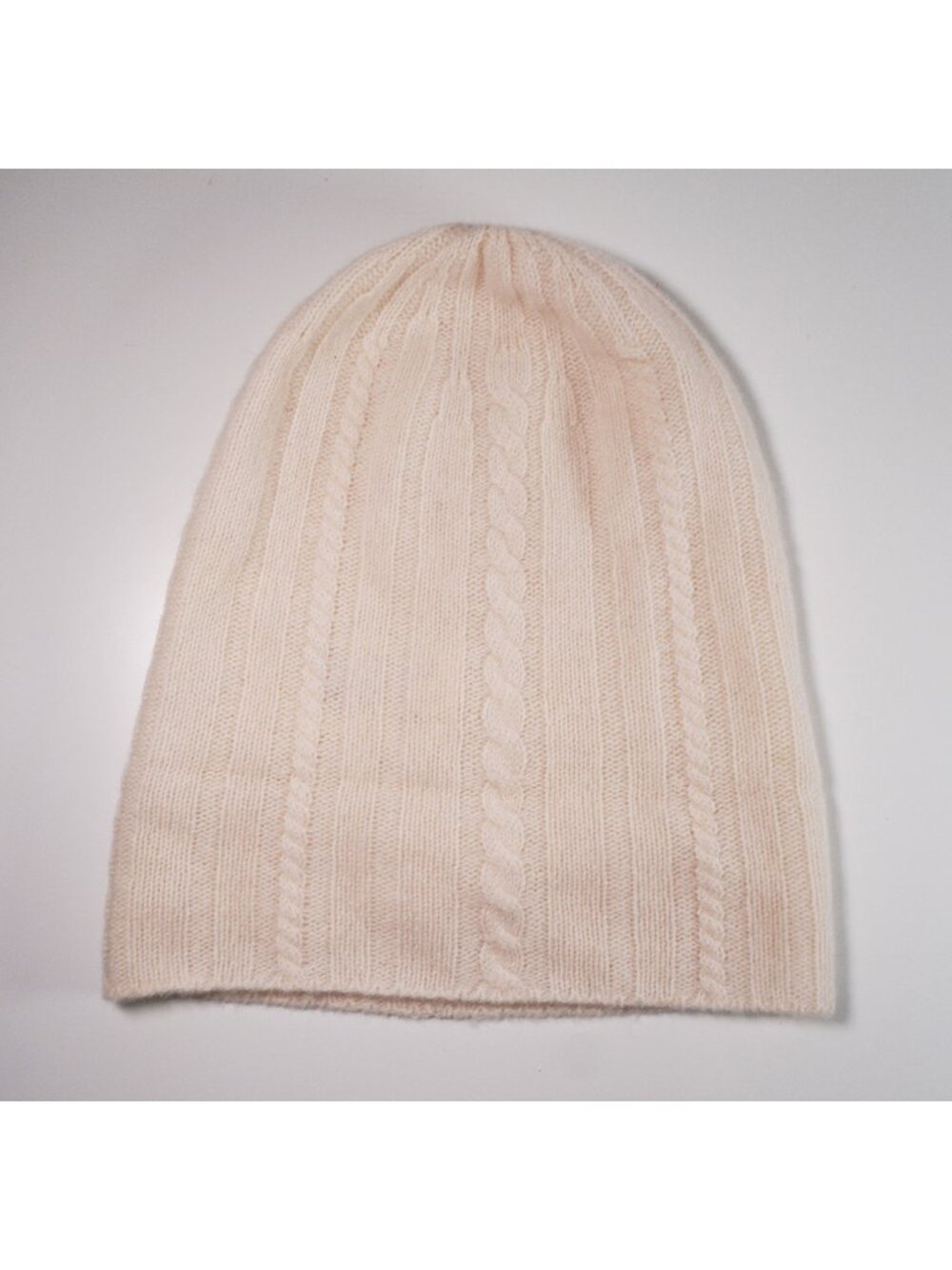100% Premium Cashmere Ivory Cable Knit Beanie One Size Stretchy